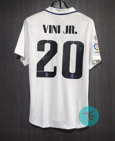 Printed: Vini Jr-20 Real Madrid Home T-shirt 22/23, Authentic Quality with Laliga Badges