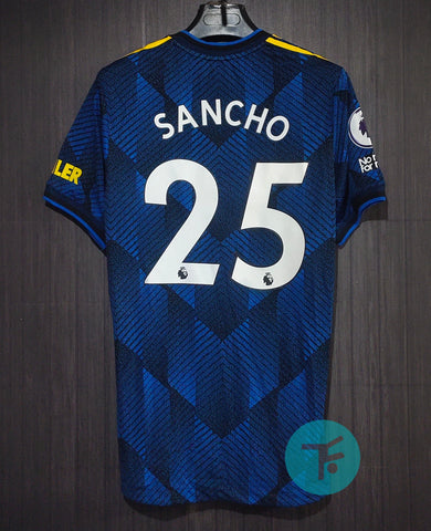 Printed: Sancho-25 Manchester United Third T-shirt 21/22, Authentic Quality with EPL Badges