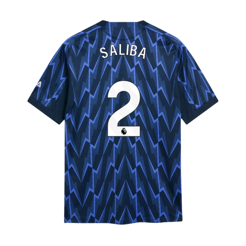 Saliba 2 x Arsenal Away T-shirt 25/26, Authentic Quality in EPL Font