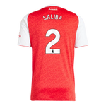 Saliba 2 x Arsenal Home T-shirt 25/26, Authentic Quality in EPL Font