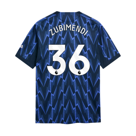 Zubimendi 36 x Arsenal Away T-shirt 25/26, Authentic Quality in EPL Font