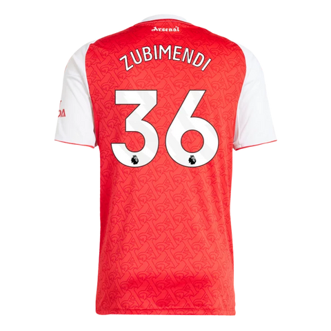 Zubimendi 36 x Arsenal Home T-shirt 25/26, Authentic Quality in EPL Font